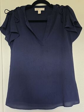 MICHAEL Michael Kors Navy Ruffle Sleeve V-Neck Top